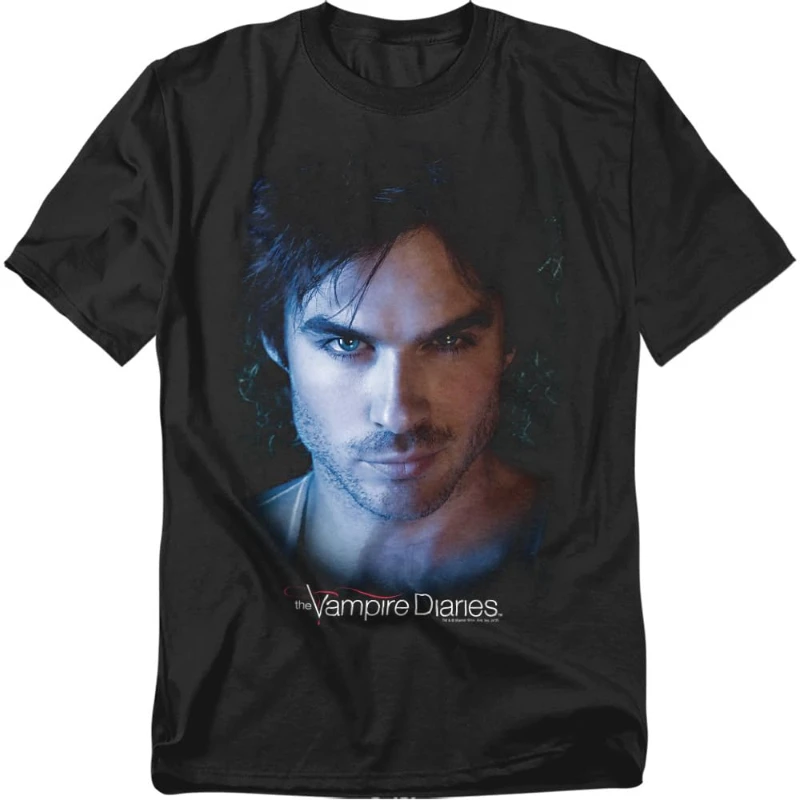 The Vampire Diaries Damon Ian Somerhalder T Shirt Black  Men's T-Shirt 2026 Summer New Women's Vintage Tee