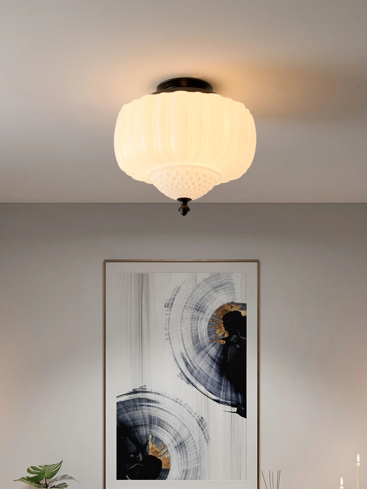 Francuska średniowieczna kolor biały mleczny lampa szklany wisiorek nowoczesna amerykańska sypialnia lampa sufitowa restauracja salon lampa wisząca