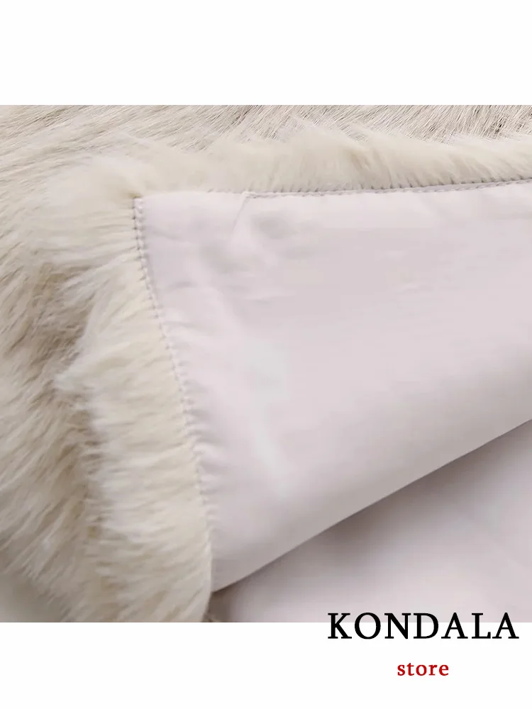 KONDALA Vintage Casual Chic Women Vest White Solid O-Neck Sleeveless Loose WaistCoats Fashion 2023 Autumn Winter Faux Fur Coats