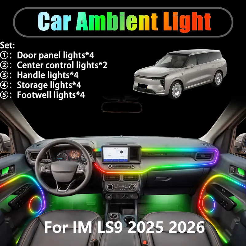 

For IM LS9 2025 2026 SUV 2/18 in 1 Car ambient lighting Led trunk interior led lights USB RGB Ensemble Streamer Auto Accessories
