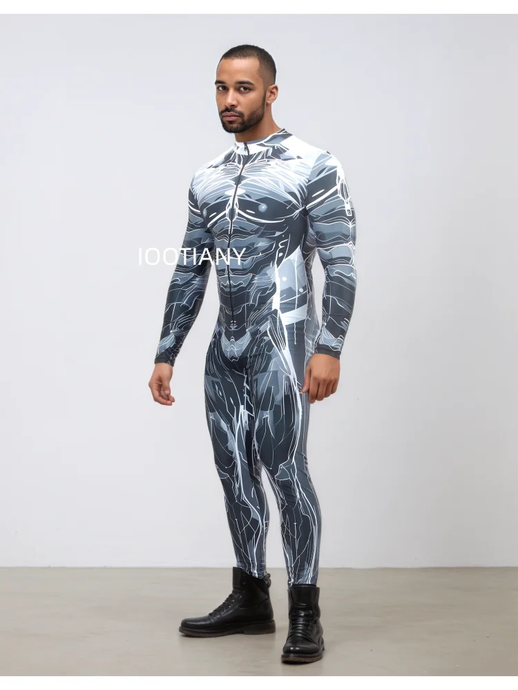Herren Roboter-Skelett Mechanische Rüstung Bodysuit Hochhals Enger Jumpsuit Halloween Cosplay Futuristisches Party Bühnenkostüm Outfit – Detail 22