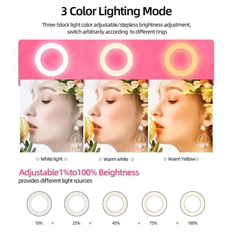 Dia.26cm USB powered LED Selfie ring Light w/Phone clip RGB MultiColors Live Broadcast Photography Makeup Video Lighting