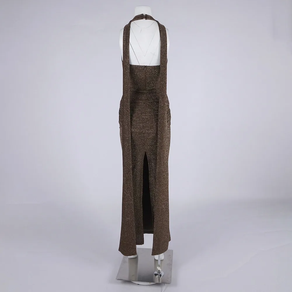 Dames elegante off-shoulder mouwloze twist taille bodycon party lange jurk split cocktail avondjurk bruiloftsgastjurken