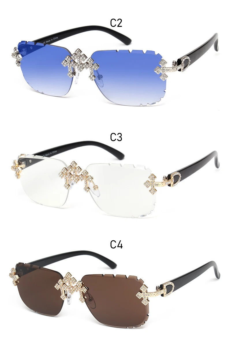 Luxuriöse quadratische randlose Edelstein-Schliff-Sonnenbrille im trendigen Retro-Stil der 90er-Jahre-Hip-Hop-Diamant-Schliff-Linse, rahmenlose Sommer-Sonnenbrille für Männer und Frauen – Detail 9