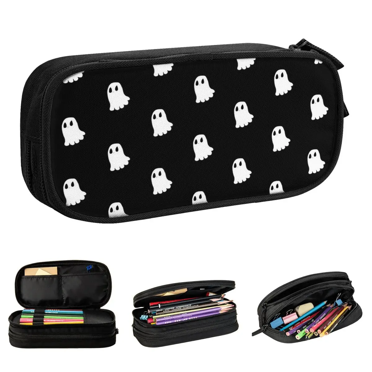 Kawaii Skeleton Pencil Case para Estudante, Cute Ghost Pencil Box, Large Pen Bag, Material Escolar, Acessórios Zipper, Moda Halloween