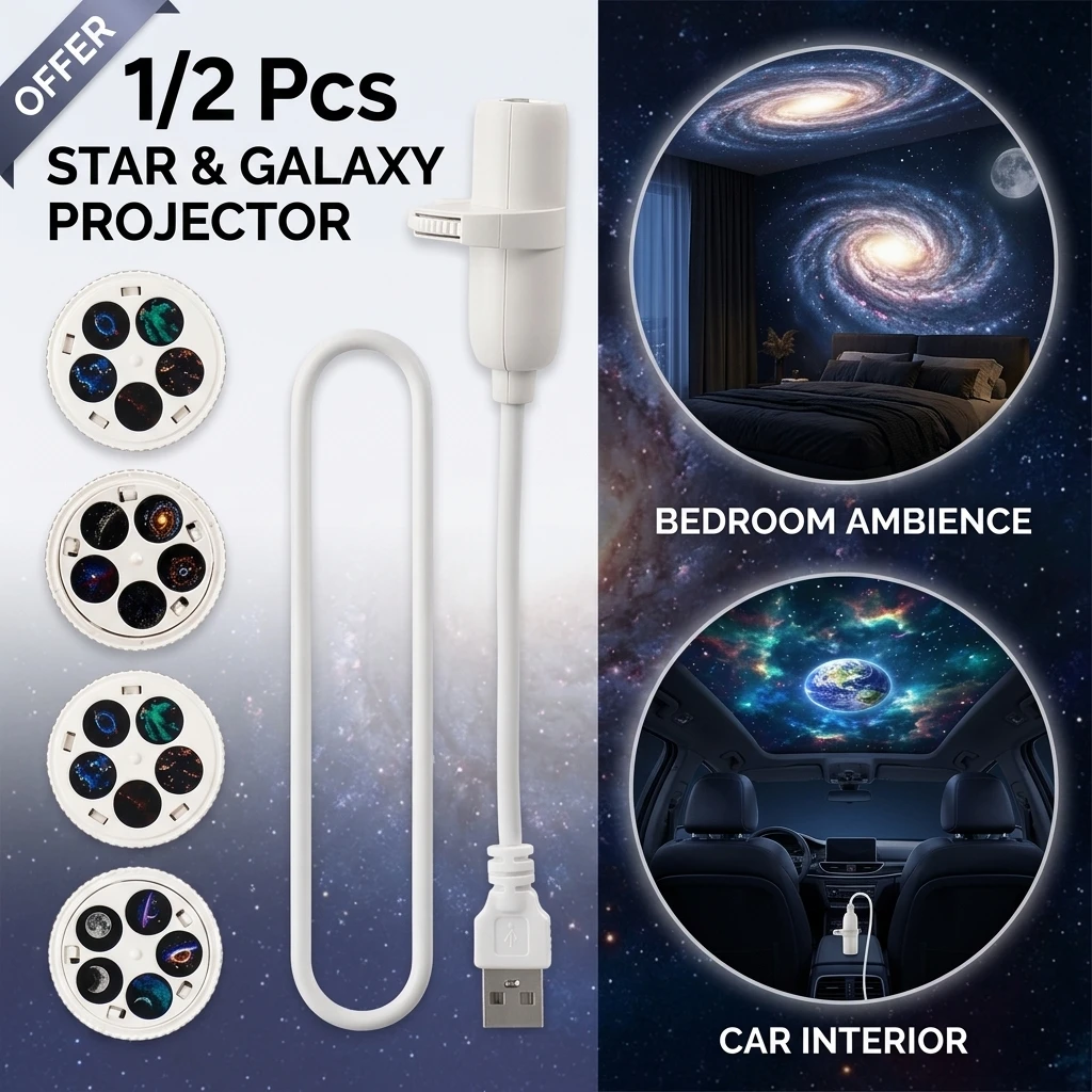 1/2Pcs 2-in-1 Starry Sky Projector Night Light Galaxy Star Projector Mini LED Ceiling Wall Projection Lamp Bedroom Home Decor