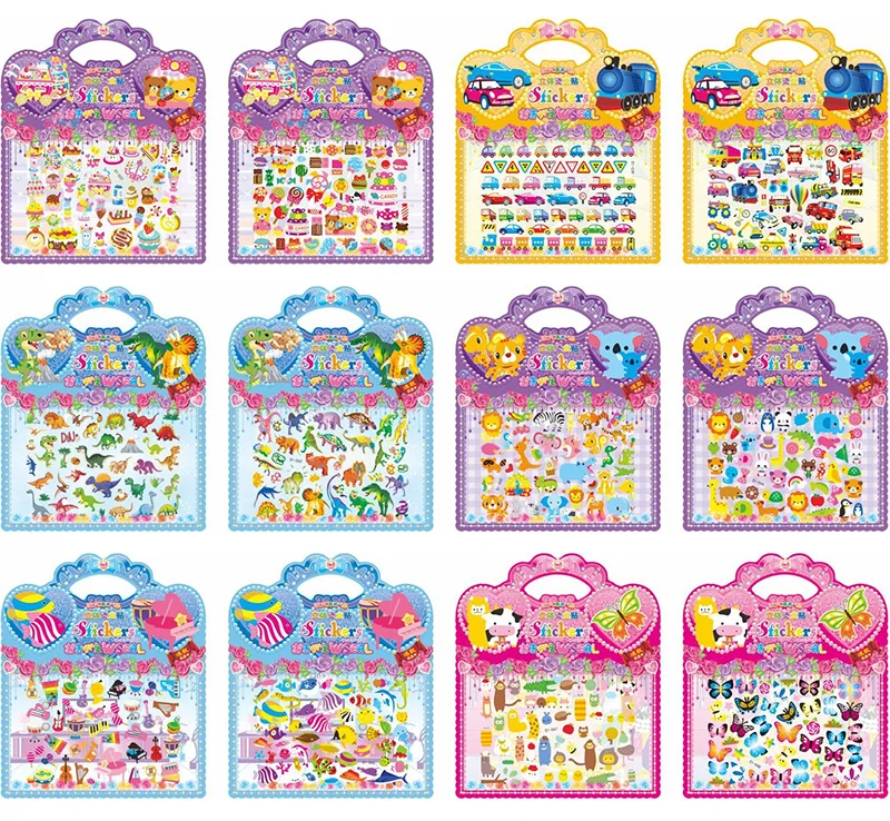 5 Pcs/Set PVC Bubble Stickers Hot Stamping Cartoon Stickers DIY Children Reward Sticker With Individual Cardboard Packaging