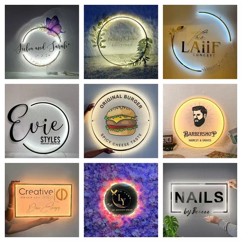 3D Custom Acrylic Business Logo Sign LED Salon Beauty Studio Sign Custom Mirror Logo Sign Office Wall Decoration