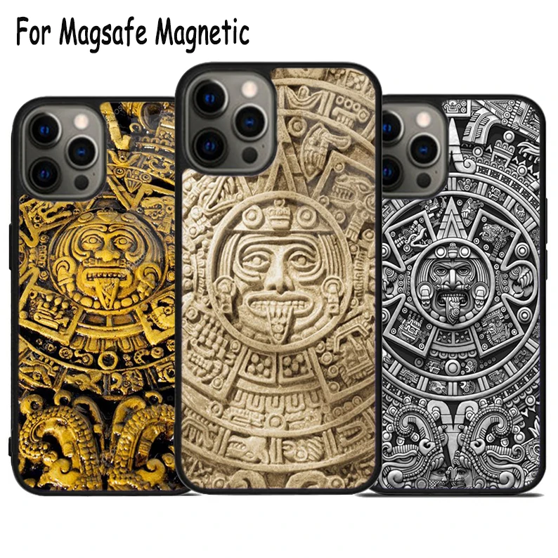 Aztec Calendar Mayan Native Wireless Charge Magsafe Phone Case For iPhone 15 16 14 13 11 12 Pro Max Plus Magnetic Bumper Cover