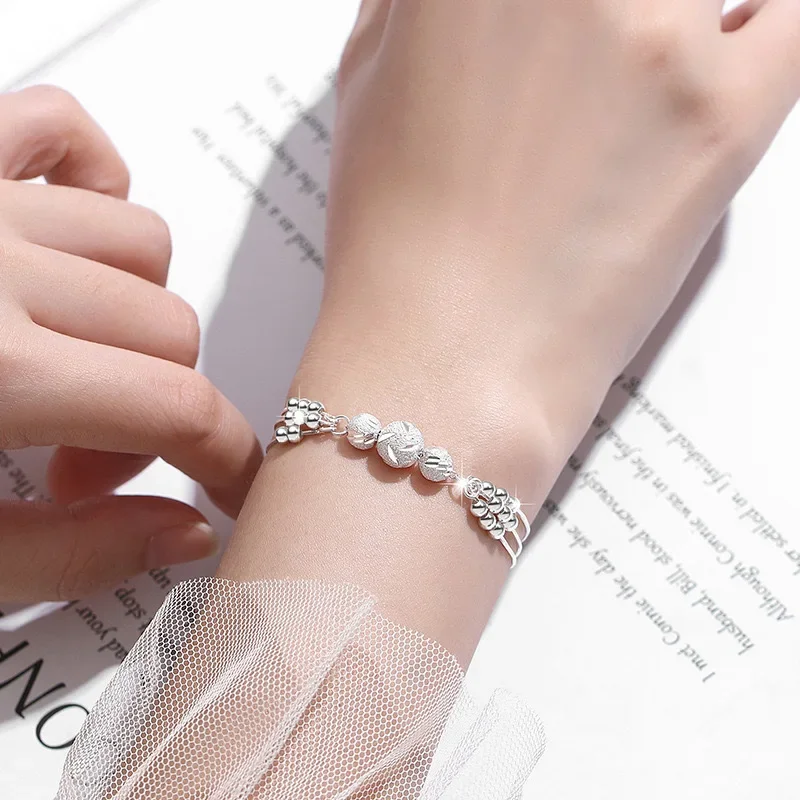 925 Sterling Silver Frosted Beads Bracelets For Women Fashion Korean Multilayer Adjustable Charm Bracelet Elegant Party Jewelery