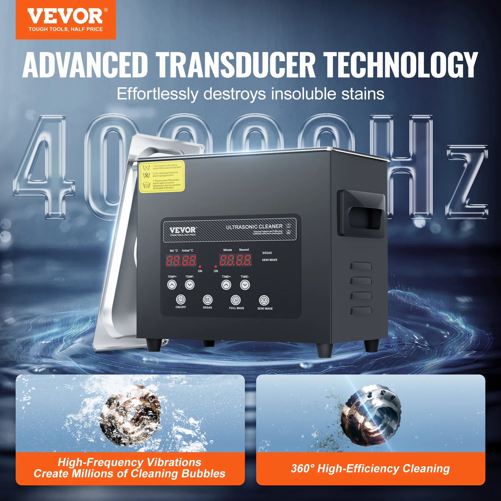 VEVOR Ultraschallreiniger 120 W digitales Ultraschallreinigungsgerät 3 L mit verbesserter Entgasung & Schonmodus, 40 kHz Ultraschallreinigungsgerät mit Timer & Heizung für Schmuck Brillen Schwarz