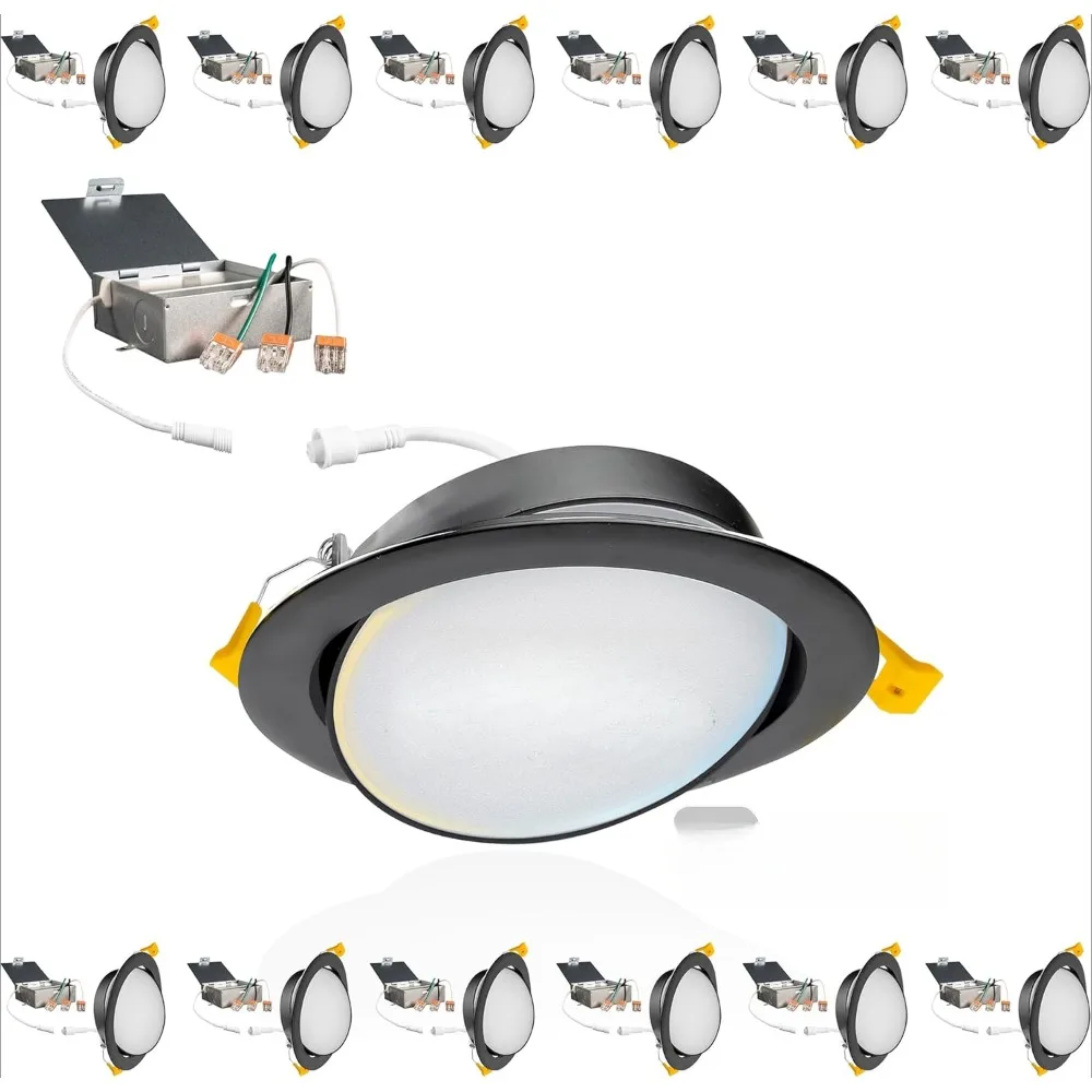 12-pack, 6-inch black Universal LED Recessed lighting canless wafer Light Dimmable 1050LM,tilt ceiling oriented recessed light