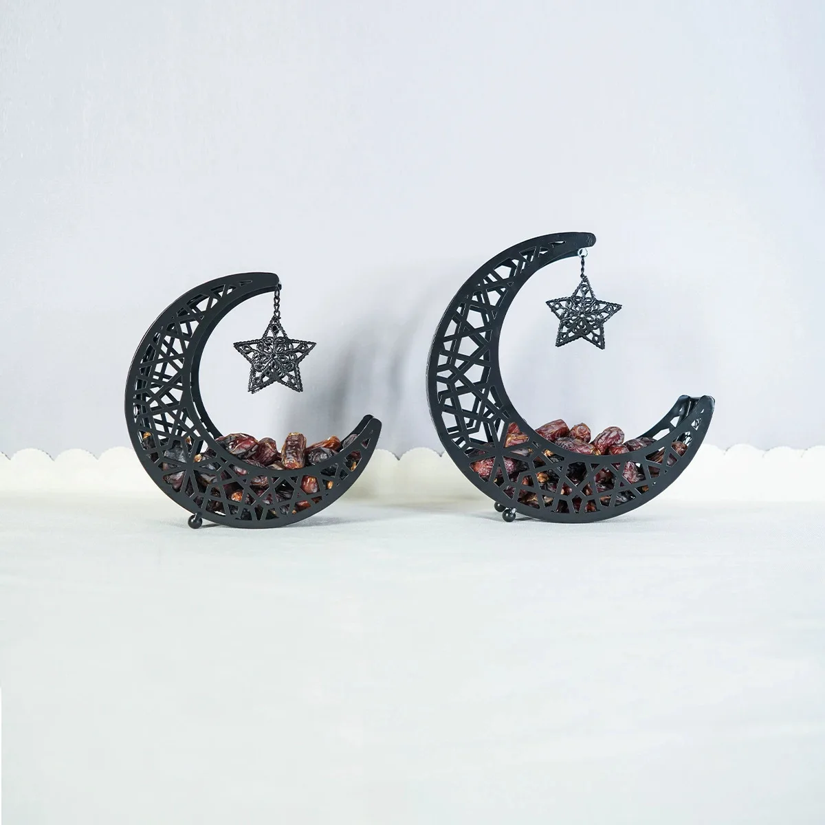 

Popular Metal Snack Storage Box Moon Shape Arabian Wrought Iron Tray Hollow Home Ornament