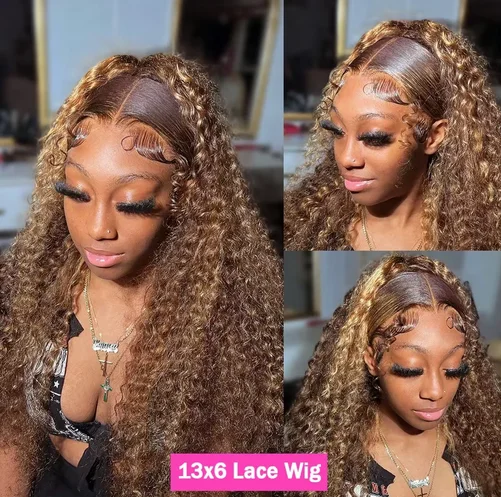 Transparent Highlight Wig Human Hair Honey Blonde Lace Front Wigs For Women Curly Human Hair Wig Deep Wave Lace Frontal Wig