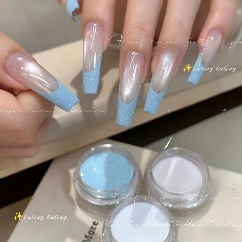 New Summer Sparkle Blue Pink White Ultra Fine Glitter Sugar Nail Powder Fine Powder Texture DIY Manicure Highlight Decoration