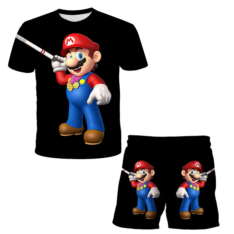 Super Mario Game Anime Peripheral Printing Pattern Boys, Girls and Children's Clothes Cartoon Casual Two-piece Set The Best Gift