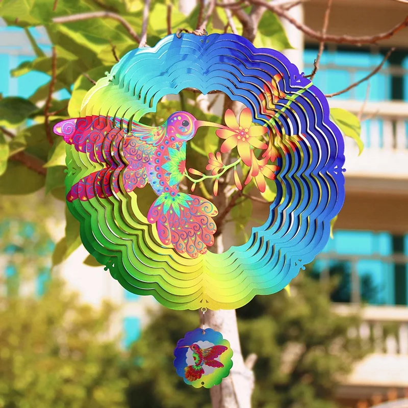 กระดิ่งลมหมุนได้แบบ3D สำหรับตกแต่งสวนพร้อมจี้รูปนกสีส้มสำหรับตกแต่งสวน
