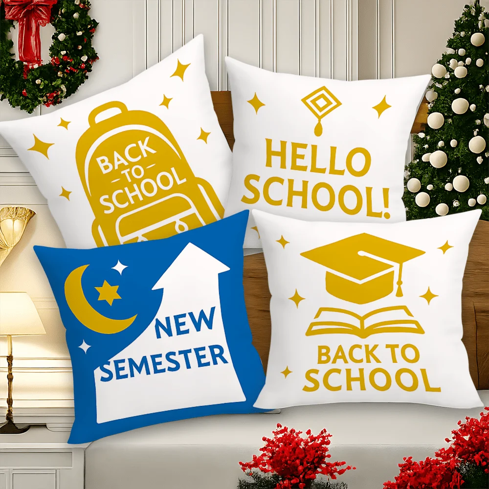 

Campus Back-to-School Season double-sided Printed pillow cover Short plush Suitable living rooms bedrooms throw cushion cover