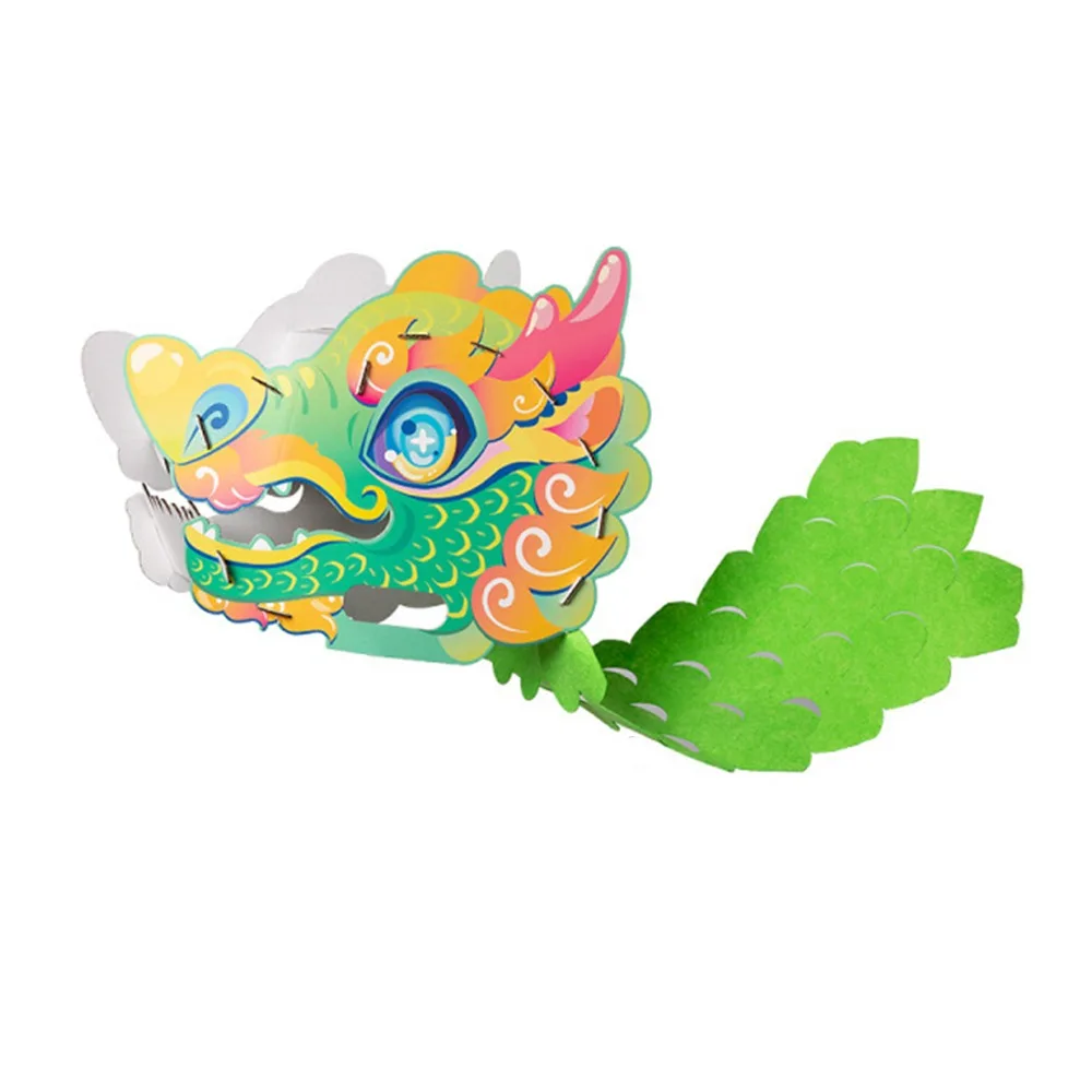

Funny Paper Chinese Dragon Head Mask 3D Handmade Dragon Dance Craft Kit Traditional DIY Dragon Boat Racing Toy New Year Decor