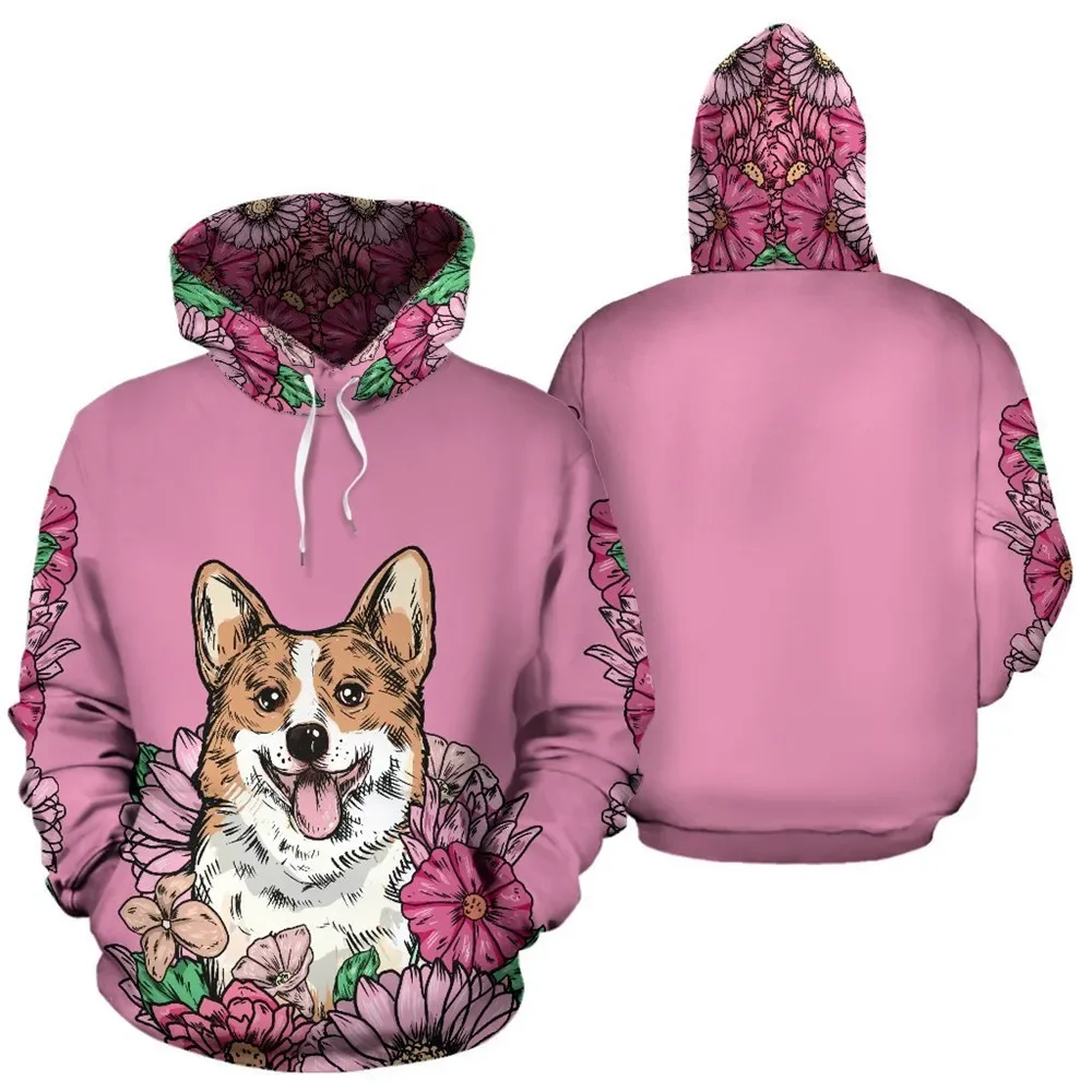 HX Animals Hoodies 3D Graphic Flower Dogs German Shepherd Hoodie Polyester Printed Sweatshirts Pullovers Harajuku Streetwear