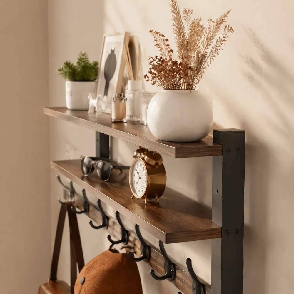 Solid Wood Wall-Mounted Floating Storage Shelf Decorative Display Shelf Space-Saving Multifunctional Organizer