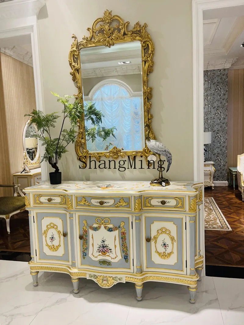 FG good-looking  retro heavy industry painted art pure solid wood flowers old living room foyer decorative cabinet