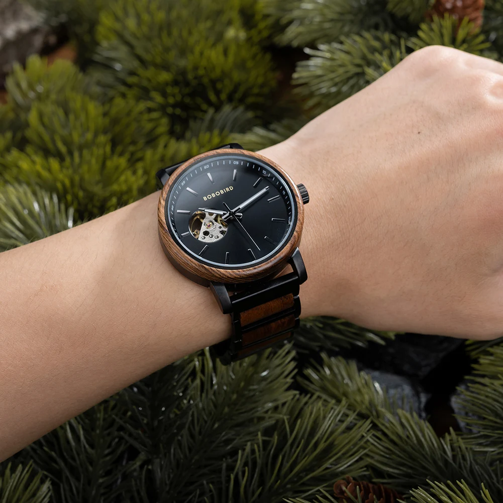 ساعة ميكانيكية BOBO BIRD 2022 موضة كلاسيكية للرجال ساعة يد أوتوماتيكية ساعات خشبية تابي صندوق هدايا مخصص reloj hombre #2