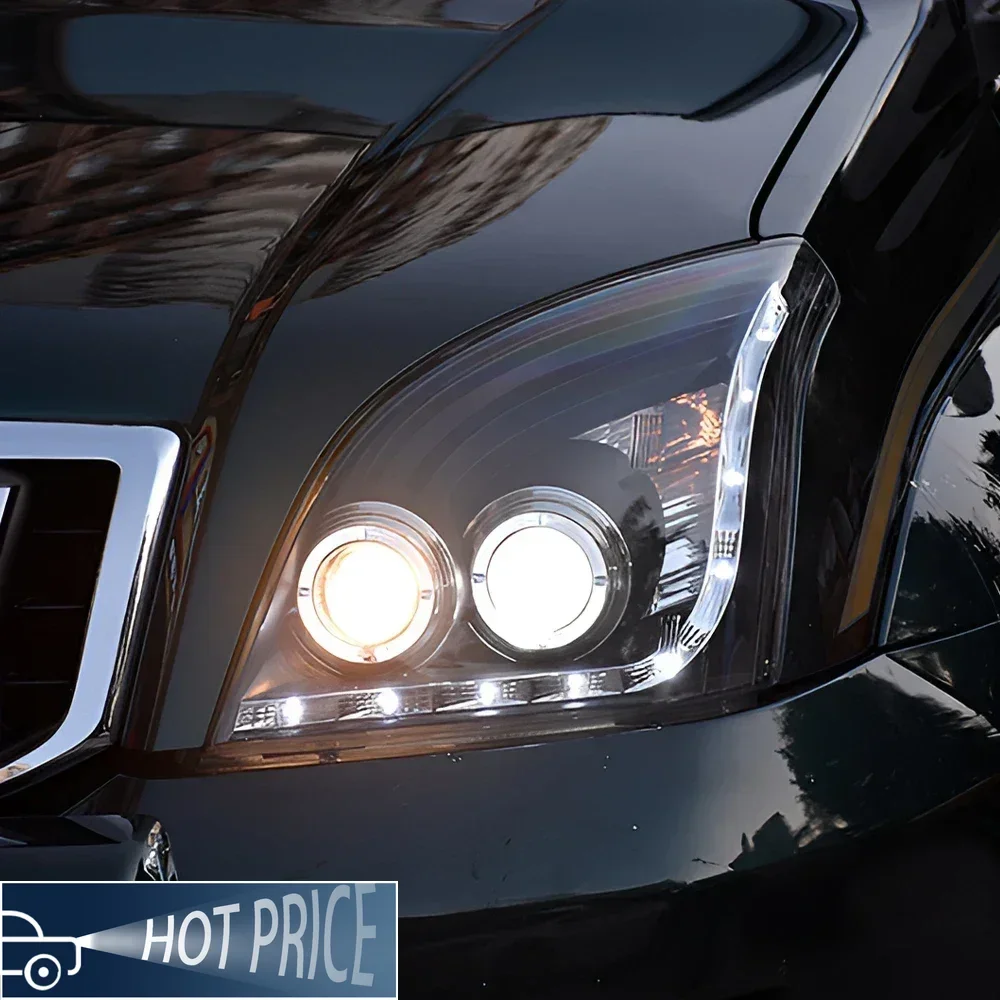 

Для Toyota Prado 2004-2009 светодиодные передние фонари автомобиля, обновленная новая линза с двумя лучами, мигающий сигнальный светильник, аксессуары, автофара в сборе