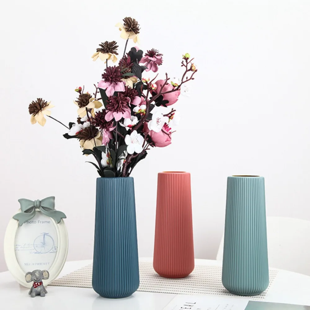 Plastic Flower Vase Fashion Nordic Style Imitation Ceramic Flower Pot Modern Anti Fall Flower Arrangement Living Room