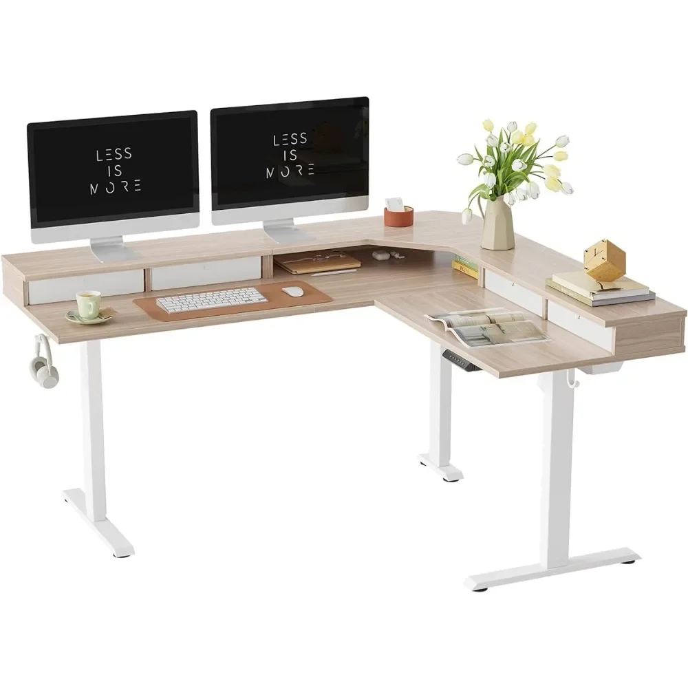 

Corner Stand Up Desk With Splice Board Computer Desks 63" L Shaped Standing Desk With 4 Drawers Table Writing Freight Free