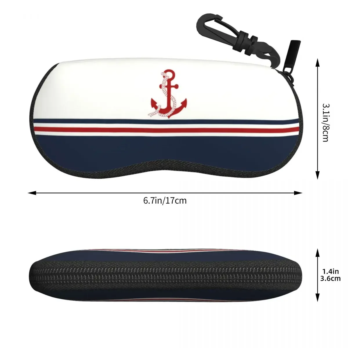 Custom Navy Blue Stripes Nautical Anchor Boat Shell Glasses Case Unisex Travel Eyeglasses Case Sunglasses Protector Box