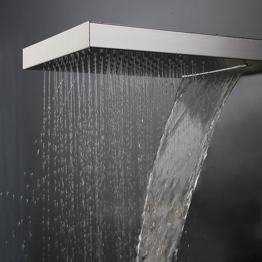KEMAIDI Shower Head Square Stainless Steel Rainfall & Waterfall Shower Head For Bathroom Rain Shower Faucet Set Wall Mounted
