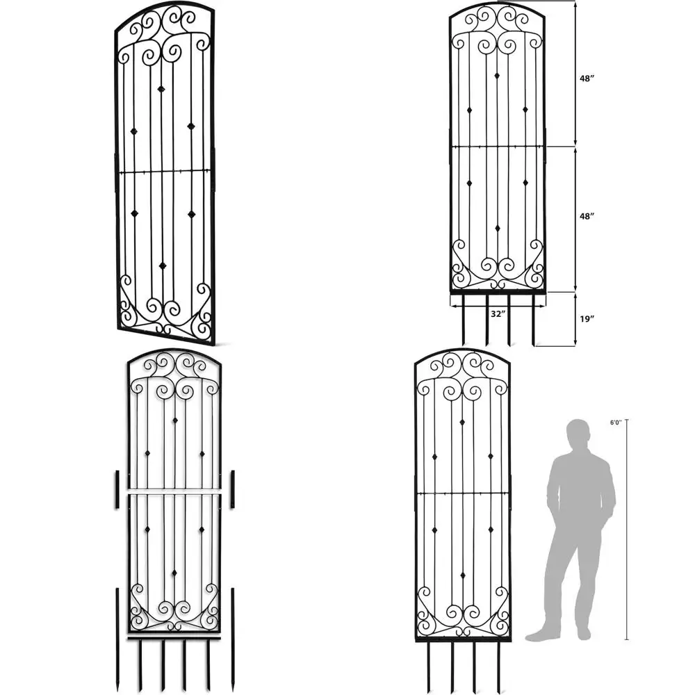 

Large 8-Foot Vertical Metal Wrought Iron Trellis with Black Scroll Design for Climbing Plants and Garden Decor