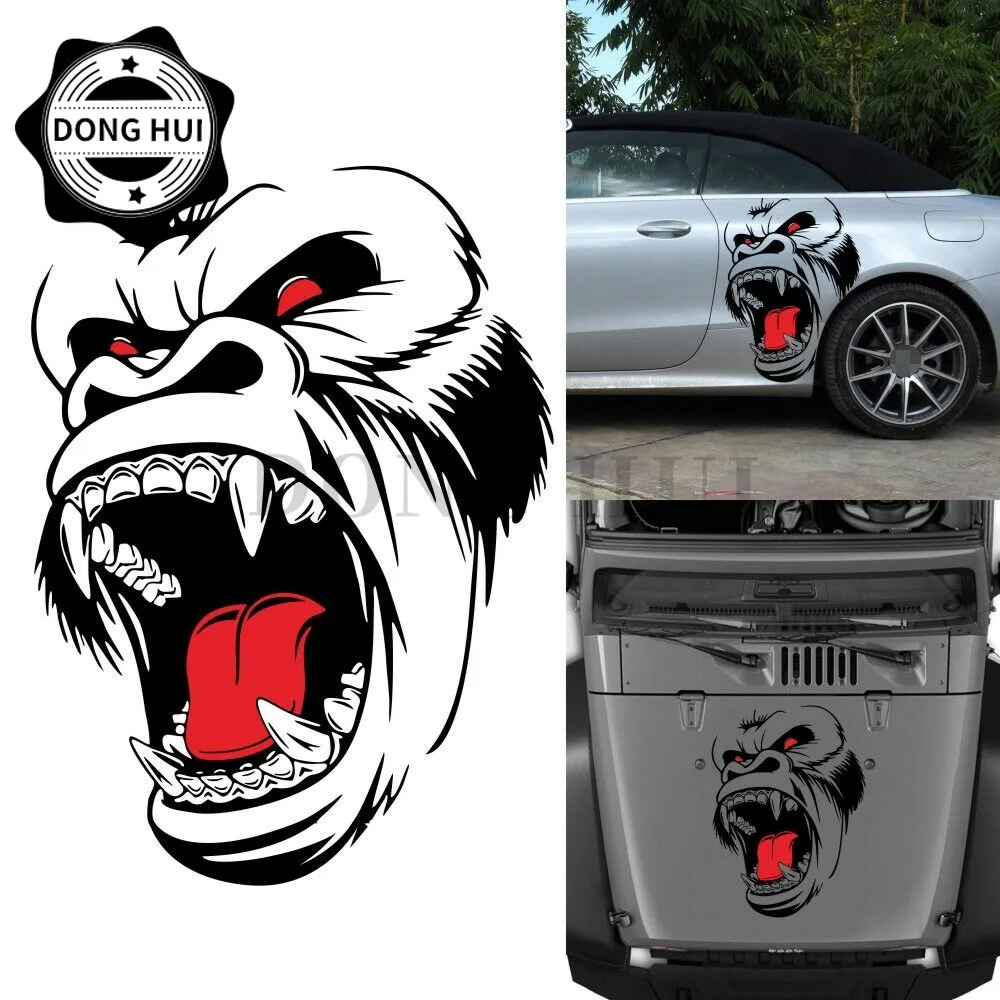 Roaring Golden Sticker Monkey Orangutan Head Car Stickers Black and White King Kong PVC Decorative Decal Motorcycle Off Road