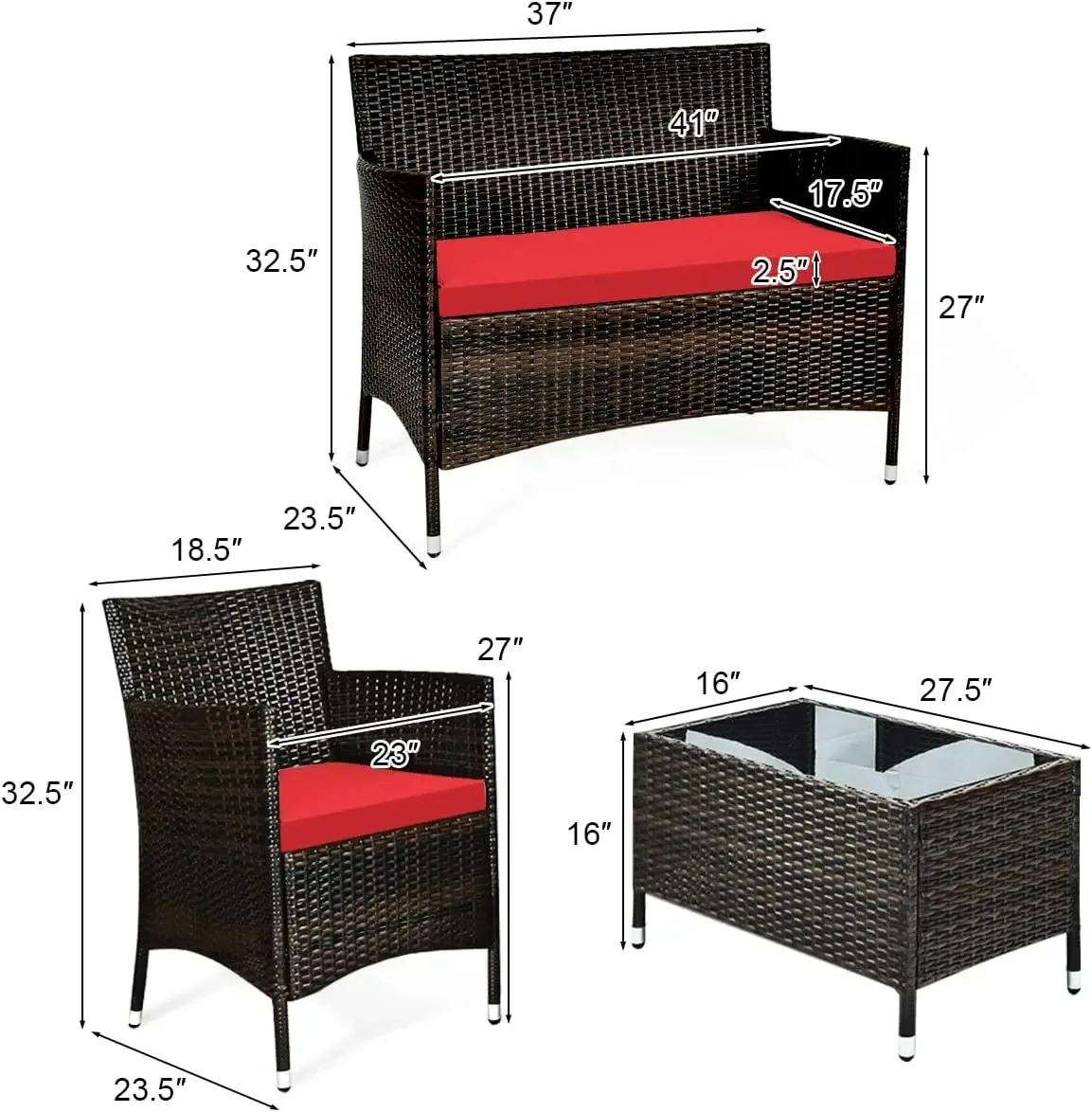 8-teiliges Rattan-Terrassenmöbel-Set, Outdoor-Rattan-Stühle aus Korbgeflecht mit Couchtisch, gepolstertes Rattan-Gesprächsset für B