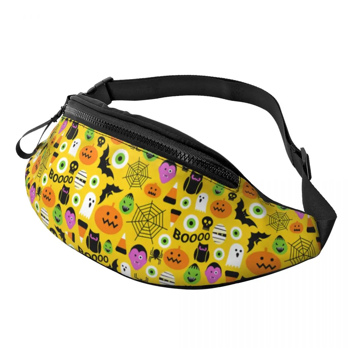 

Casual Halloween Pumpkins Ghosts Skulls Pattern Fanny Pack for Cycling Camping Men Women Crossbody Waist Bag Phone Money Pouch