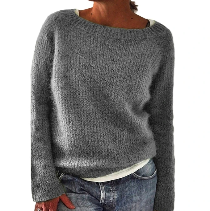 Hoodie for Women 2024 New Fashion Monochrome Casual Round Neck Long Sleeved Slim Fit Pullover In Stock Knitted Sweater