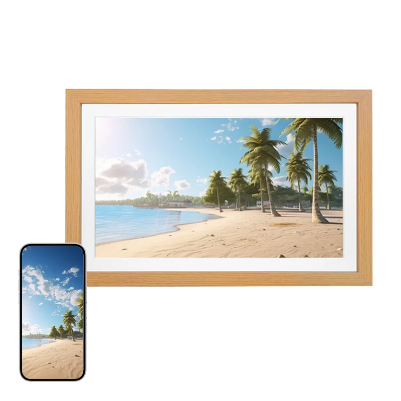 15.6-inch Wi-Fi Touch Wood Digital Photo Frame with Uhale App for Remote Photo Transfer and HD Video Playback