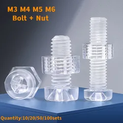 10/20/50/100sets M3M4 M5 M6 Acrylic Clear Screw+Nut Combination Transparent Plastic Phillips Round Head Pan Cross Head Bolt+Nuts