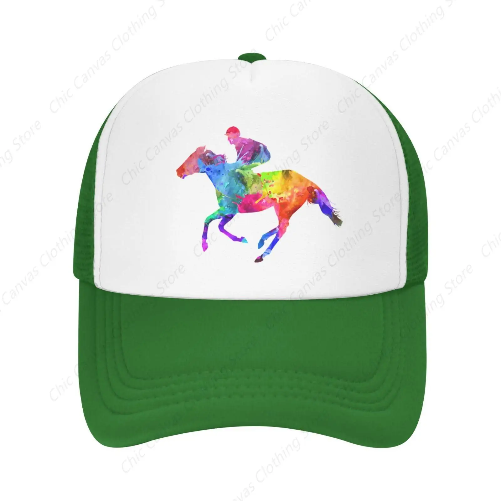 Colorful Jockey Printed Truck Cap Men's And Women's Adjustable Baseball Cap Mesh Breathable Sun Hat