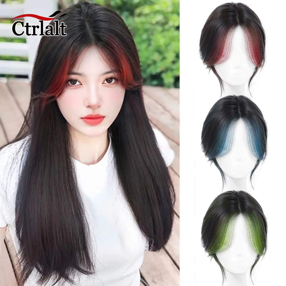 

Straight Hair Topper Highlight Red Green Blue Synthetic Hair Clip In Hair Extensions Fake Hairpiece For Women Increase Hair