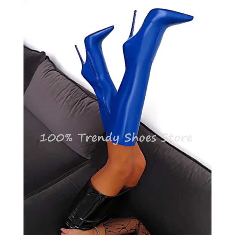 

Sexy Pointed Toe Stiletto Mixed Color Long Boots for Women 12Cm Super High Heel Knee High Boots Ladies Catwalk Party Dress Shoes
