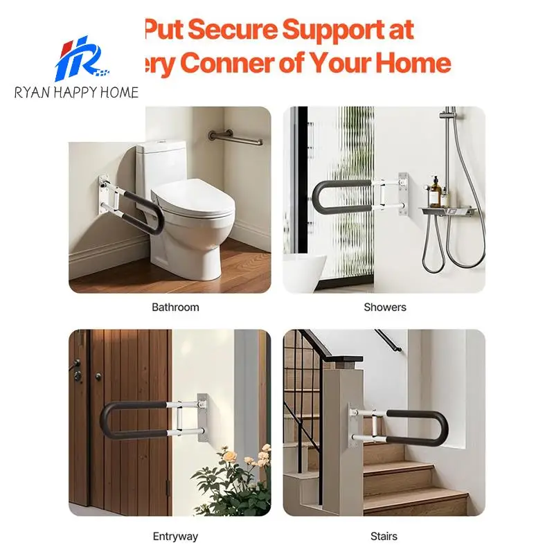 

Foldable U-Shaped Toilet Safety Rail For Seniors, Handicap Grab Bar With Anti-Slip Handle