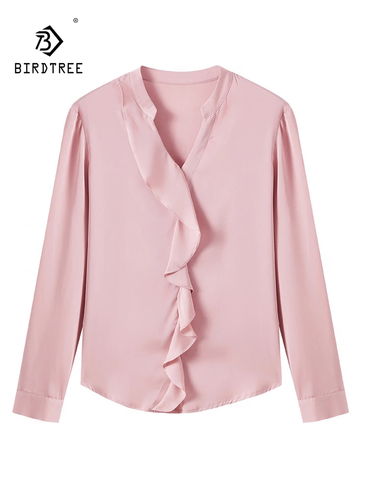 

BirdTree, 91.2%Natural Silk Elegant Shirt, Women Long Sleeve V Neck, Fashion Commute Versatile OL Blouses, 2024 Autumn T46473QC