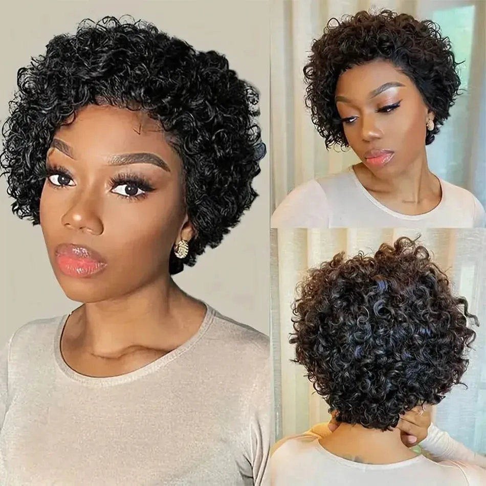 Pixie Curls 100% человеческие волосы 13x4 Кружевные фронтальные парики Pixie Cut Короткий боб Парик из натуральных волос Прозрачный парик из натуральных волос на кружеве