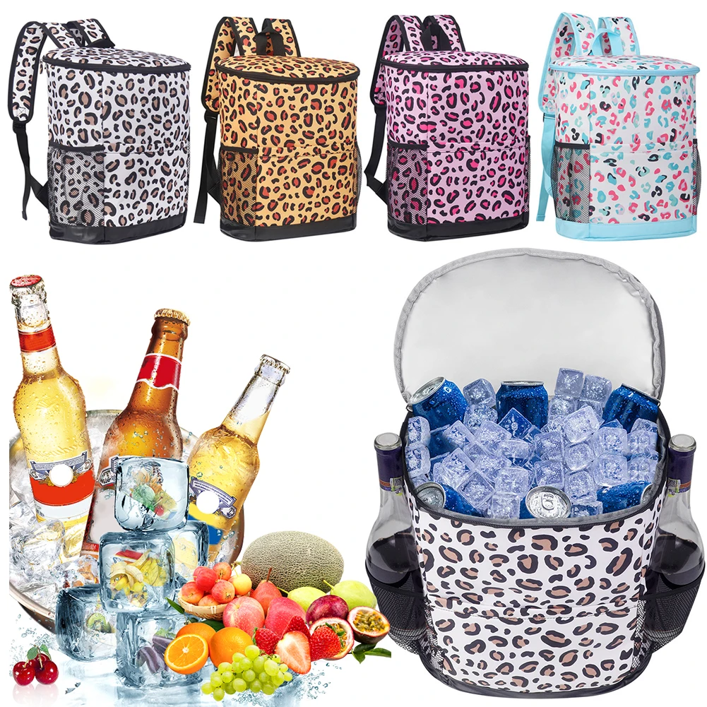 Cooler Backpack Camping Cooler Bag Leopard Print Lunch Box Large Capacity Picnic Bags Travel Camping Backpack for Beach Hiking