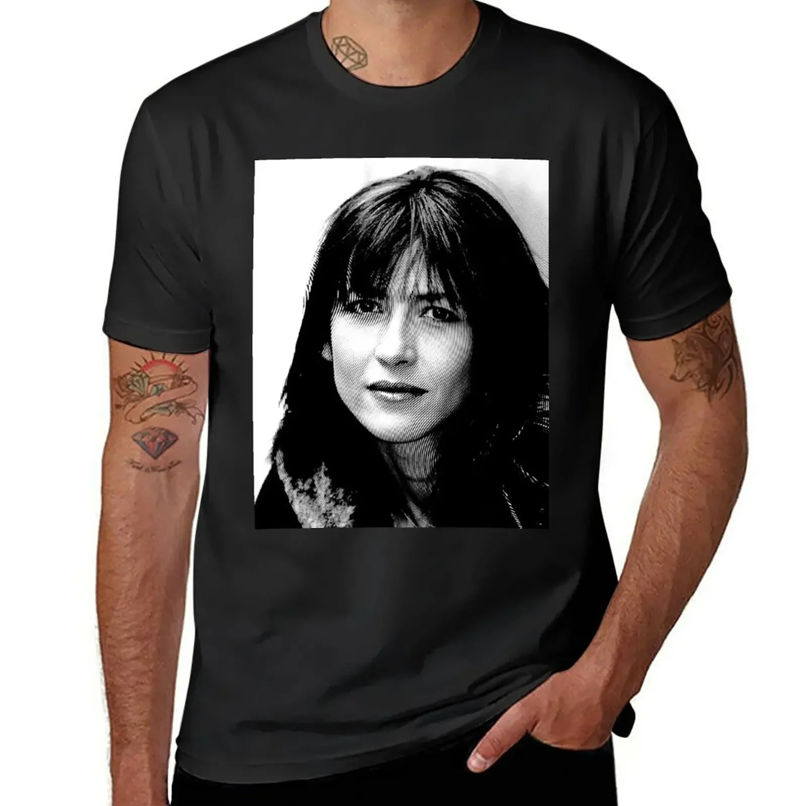 New Sophie Marceau Black & White Linocut T-Shirt Tee shirt hippie clothes t for men cotton Informal manga Sweatshirt vintage