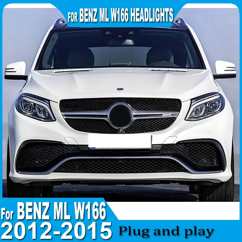 A Pair Head Lamp for Benz ML-class ML166 LED Headlight 2012-2015 Headlights DRL Turn Signal High Beam Angel Eye Projector Lens