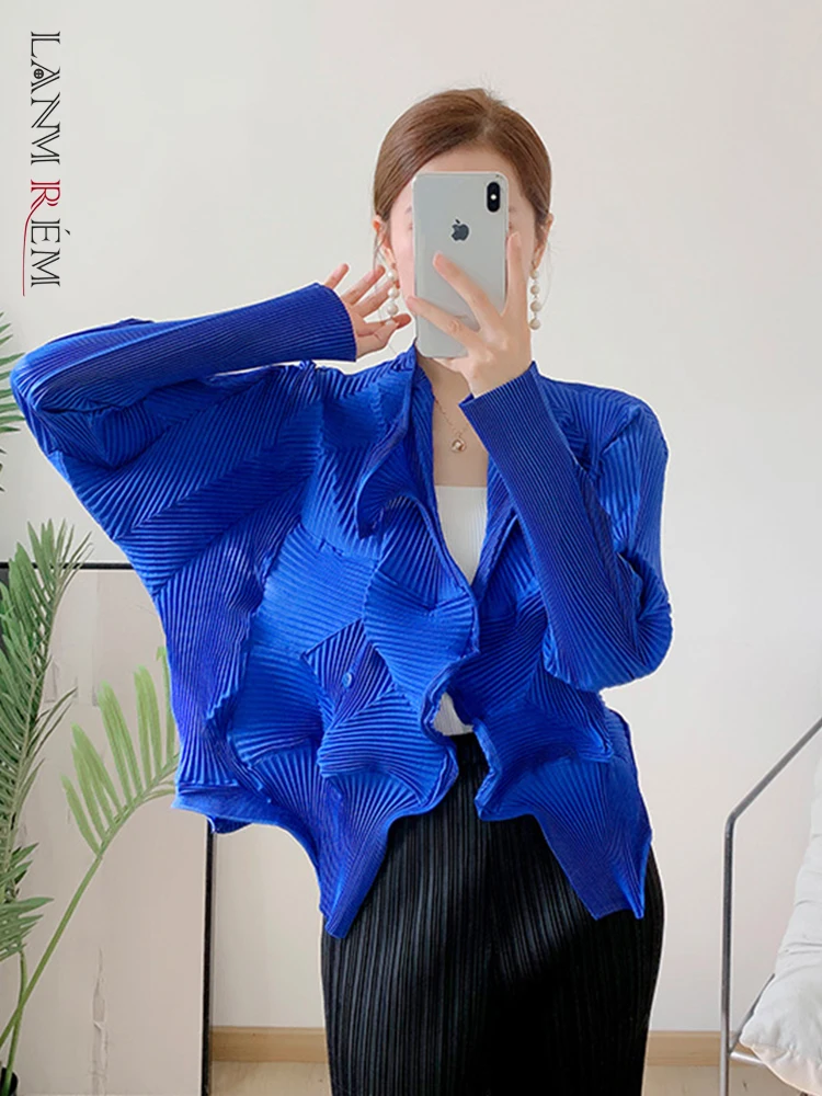 LANMREM Fold Solid Color Shirts For Women Long Sleeves Thin Chic Pleated Shirt Female Fashion Top Clothes 2024 Spring 2R7905