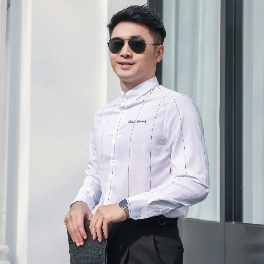 High Quality Men’s Spring&Autumn Korea Version Long Sleeve Fashion Stripe Casual Shirts Slim-fit All Match Business Shirt;